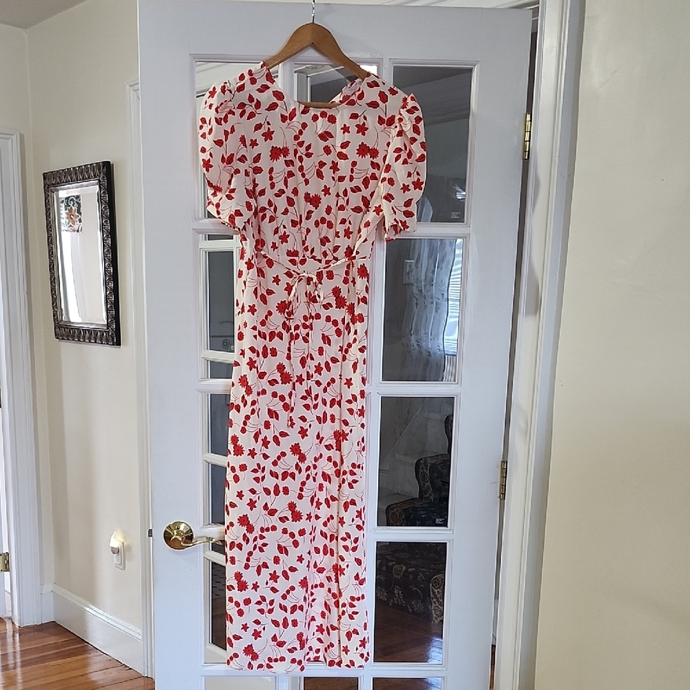 Floral Red and White Dress